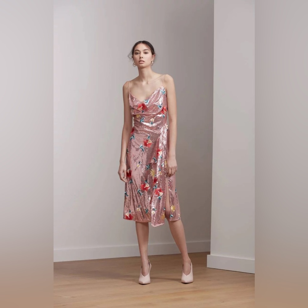 Keepsake the Label Sequin Floral Slip Dress in Rose Gold